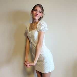 White Puff Sleeve Eyelet Dress